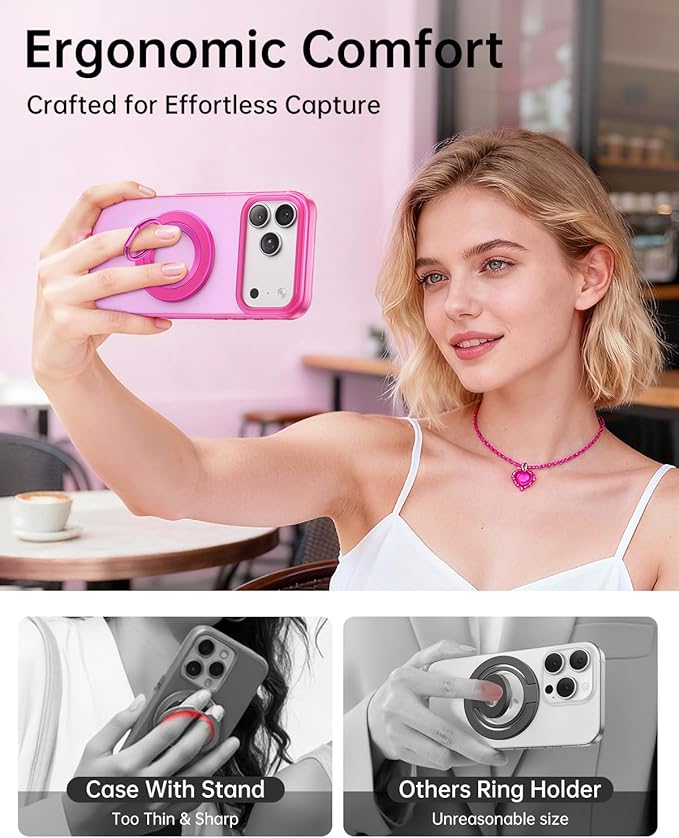 SYNCWIRE Magnetic Phone Ring Holder for MagSafe, 360° Rotation Cell Phone Grip Stand Finger Ring Kickstand Two-Sided Magnet Compatible with iPhone 17 Pro Max 16 15 14 13 12 MagSafe Accessories