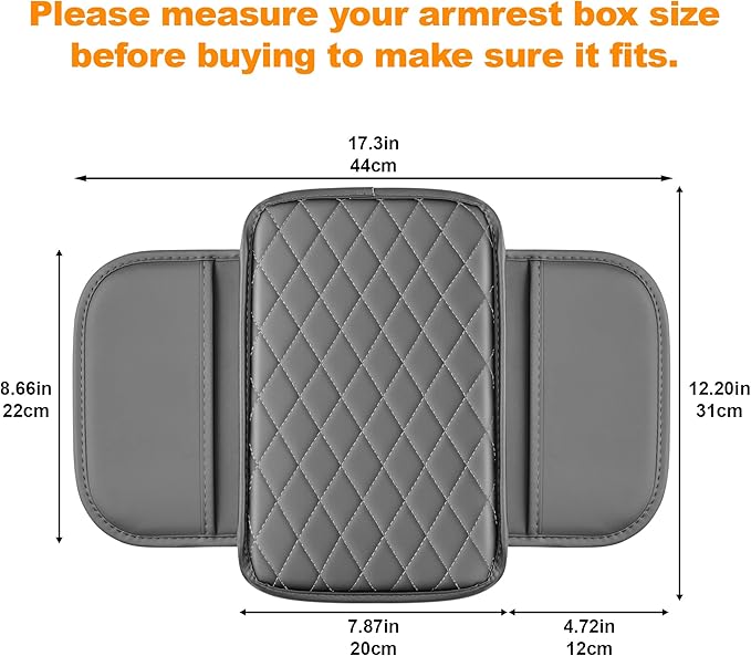 Center Console Cover for Cars Fit for Jeep Compass Leather Armrest Covers with 2 Storage Bags(Grey)