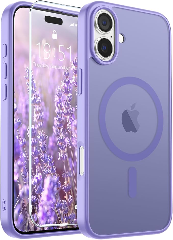 SUPFINE Magnetic for iPhone 16 Case (Compatible with MagSafe) (Military Grade Drop Protection) Slim Translucent Matte Shockproof with Anti-Fingerprint Phone Case,Purple