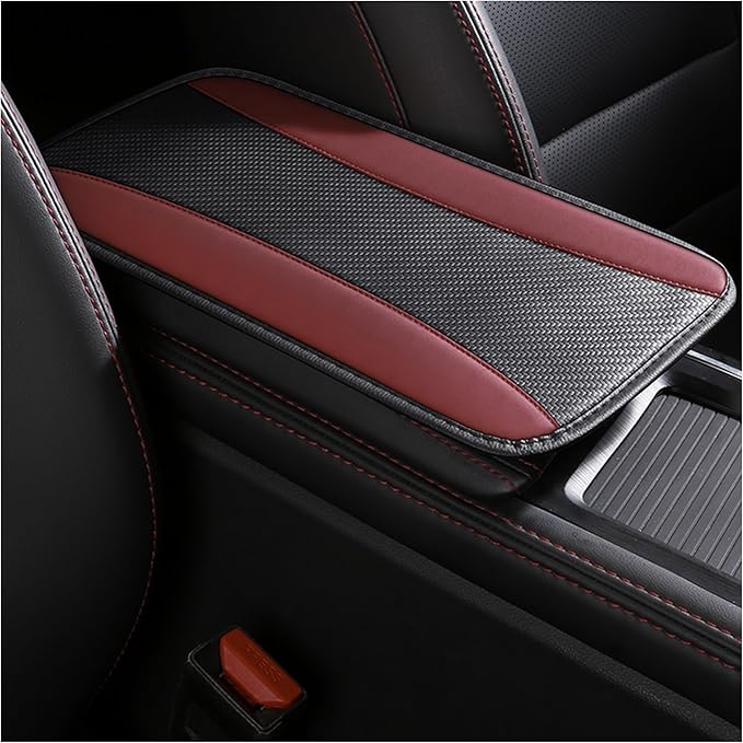 Stylish Car Center Console Cover,PU Leather Car Armrest Cover Prevent Scratches on Center Console,Universal Car Armrest Cushion Car Accessories Interior for Car SUV Truck (Burgundy)