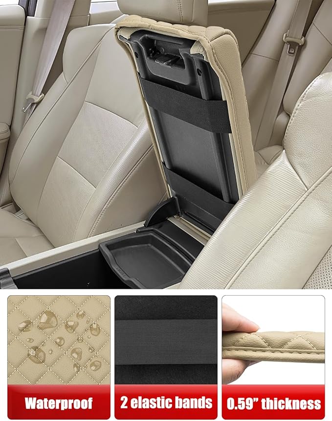 KBH Center Console Armrest Cover for Acura RDX 2013 2014 2015 2016 2017 2018, Middle Console Lid Protector Cushion Pad Accessories, Vinyl Leather, Anti-Scratch, Beige