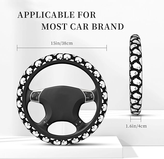 Halloween Ghosts Steering Wheel Cover, Elastic Non-Slip Steering Wheel Protector,Auto Interior Decor for Women Girls,Universal 15" Fit for Sedans,Trucks