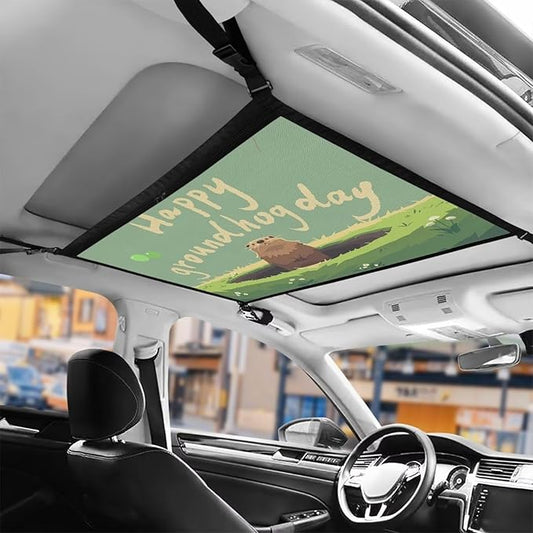 Generic Cute Groundhog Car Ceiling Cargo Net Pocket Hanging Storage Bag with Zipper 31.69"x24.02" Double-Layer Mesh Car Roof Storage Organizer Long Road Trip Truck SUV Travel Camping