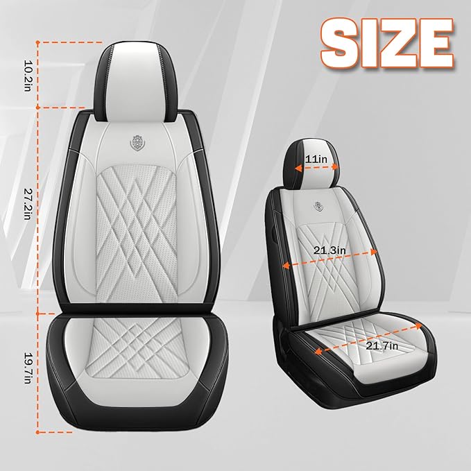 Car Seat Covers Compatible with Toyota Camry 2012-2026 Durable Waterproof Automotive Seat Covers Stretchable Fabric Material, Airbag Compatibility, Premium Nappa Leather(Black White, 2 Pcs Front)