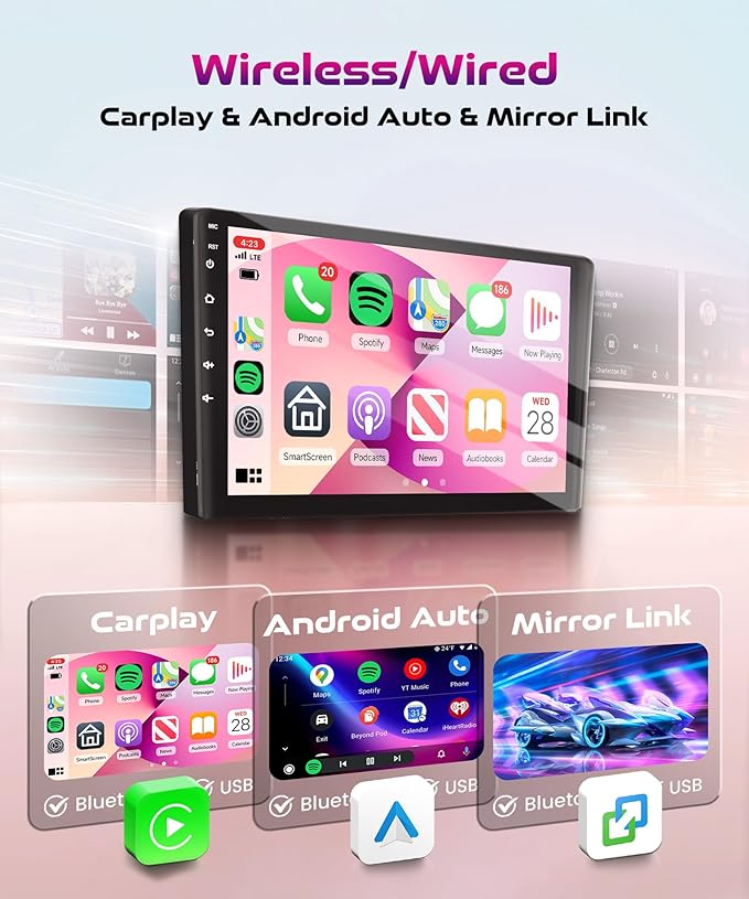 Android Car Stereo for Nissan Altima 2008-2012 with Wireless CarPlay Android Auto, 4Core 4G+64G 9 Inch Touchscreen Car Radio Mirror Link GPS Navigation WiFi Bluetooth FM RDS EQ SWC Backup Camera