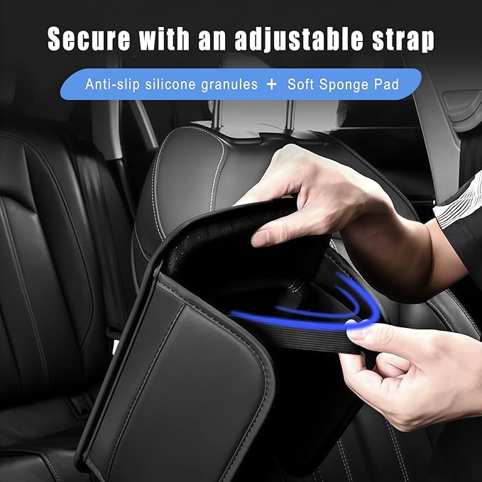 Car Center Console Cover, Leather Arm Rest Cover for Car, Middle Console Cushion with 2 Storage Bags, Universal Auto Interior Accessories for Most Trucks SUVs Sedans (Black)