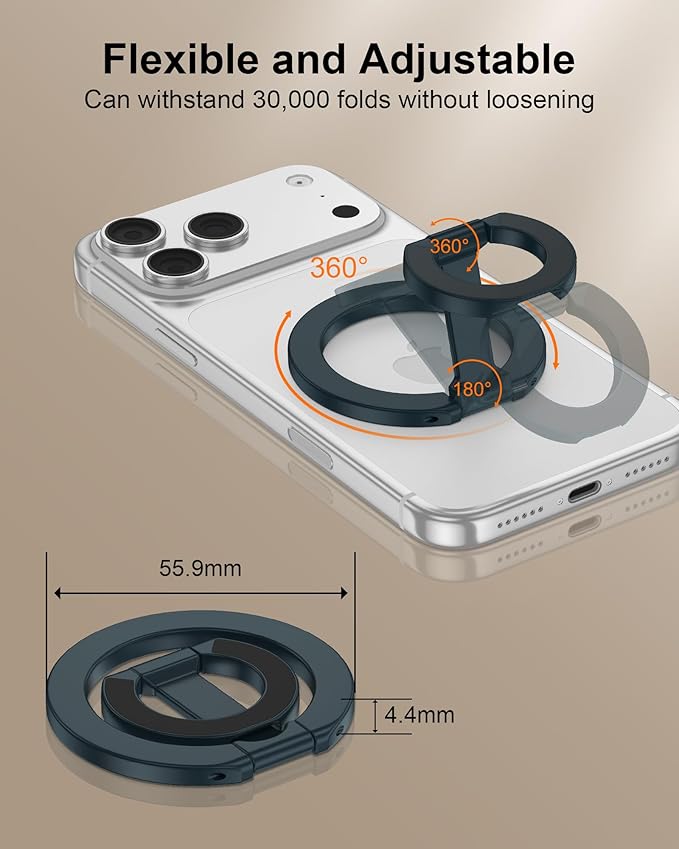 Mag Safe Phone Grip for iPhone 17 Pro Max Apple MagSafe Kickstand, Magnetic Finger Ring Holder,Foldable Magnetic Grip Metal Loop Stand MagSafe Car Mount,iPhone 17e/Air/17Pro/16e/16 Pro Max/15/14/13/12