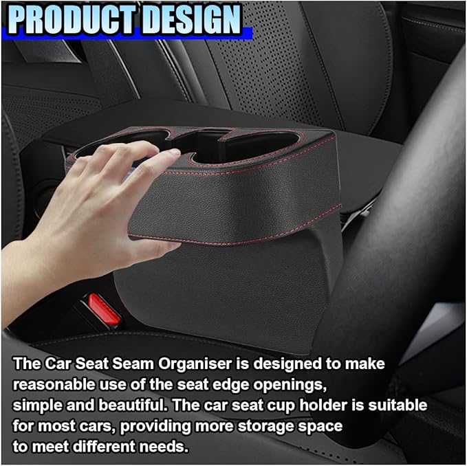 ZIMISI Car Cup Holder, PU Leather Auto Front Console Gap Filler Organizer, Multifunctional Cup Drink Holder, Car Seat Gap Filler Storage Box, Coin Bucket, Cell Mobile Phone Holder (Black)