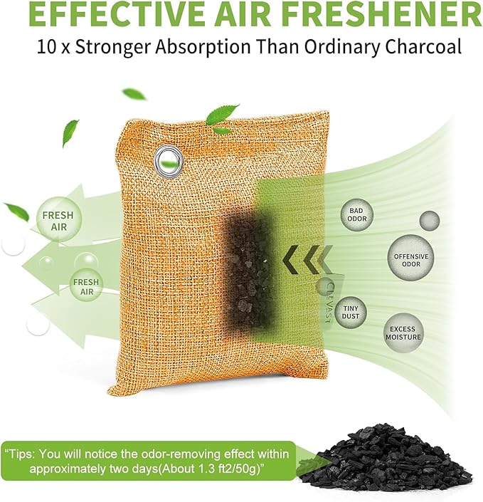 CLEVAST 16 Pack Activated Bamboo Charcoal Odor Absorber - Air Purifying Bags(8x100g, 8x50g), Natural Fresh Deodorizer and Moisture Eliminator for Home, Closet, Car Air freshener