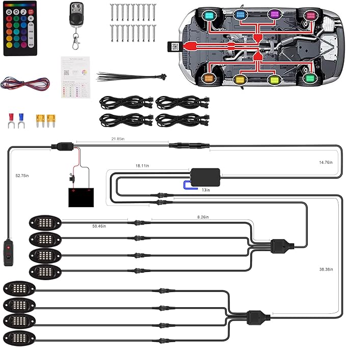 8 Pods RGB LED Rock Lights for Jeeps Trucks Golf Cart ATV UTV RZR SUV Offroad Pickup Car, Waterproof Multicolor Underglow Kit with APP Music Mode Underbody Neon Light Vehicle Underneath Accent 12V