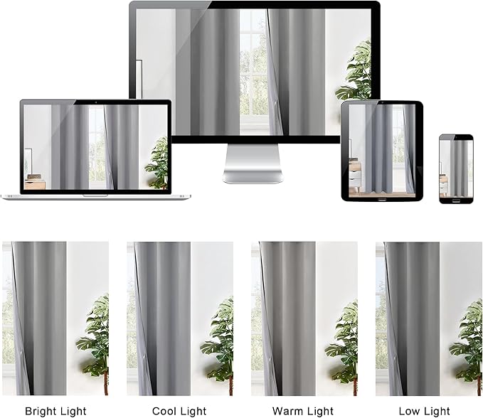 XWZO Full Shading Blackout Curtains 45 Inches Length with Tiebacks- Heat and Light Blocking Ring Top Window Drapes with Black Liner Backing for Bedroom/Kid's Room, Light Grey, W52 x L45, Set of 2