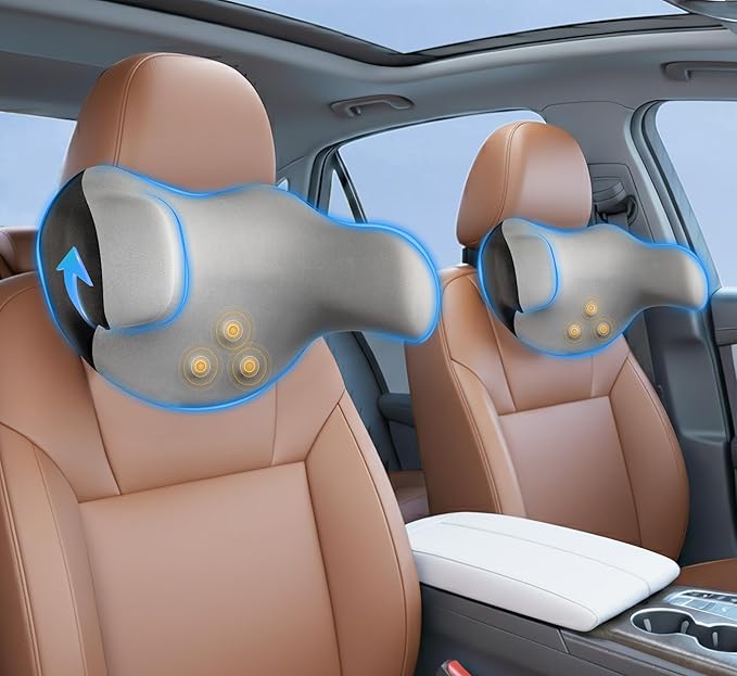 Car Neck Pillow: 2 Pack Ergonomic Memory Foam Headrest Pillow for Driving, Adjustable Neck Support Cushion for Pain Relief, Head Rest Pillows for Car Seat, Truck - Gray & Black
