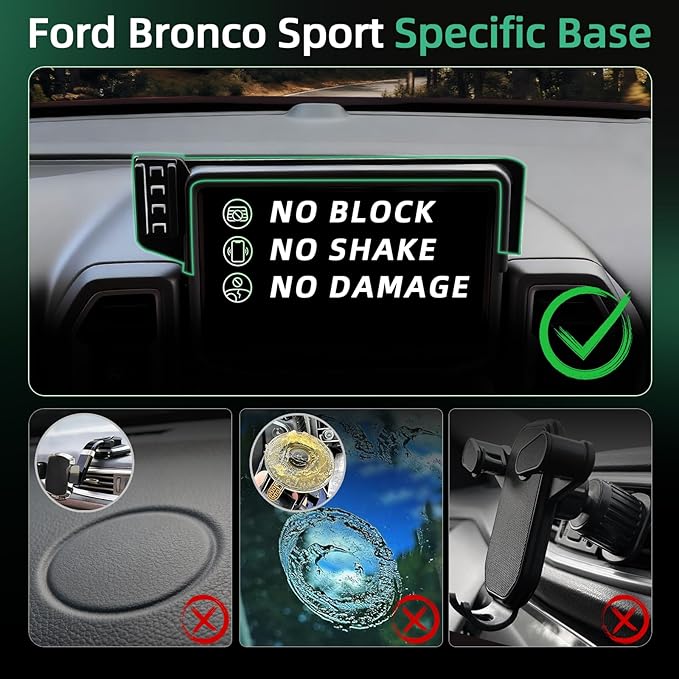 Car Phone Mount for Ford Bronco Sport (2021-2023 2024, 8" Screen), MagSafe Car Mount, 15W Wireless Charger, iPhone Magnetic Mount for Samsung & Android, 360° & Hands Free, Car Interior Accessories