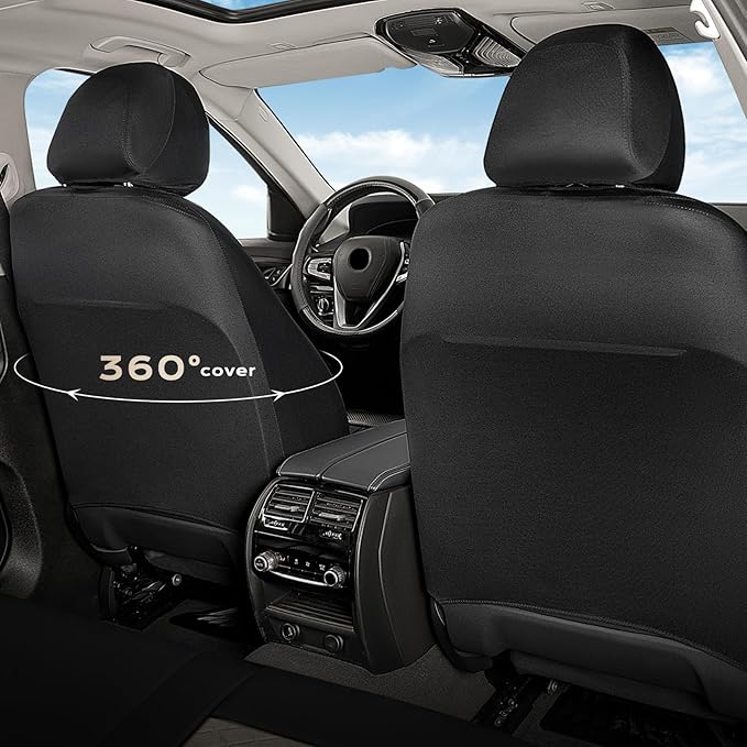 Coverado Front and Back Seat Covers, 5-Pack Universal Seat Covers for Cars, Leather & Fabric Splicing Design Car Seat Protectors, Waterproof Auto Seat Cushions Universal for Vehicles, Black & Beige