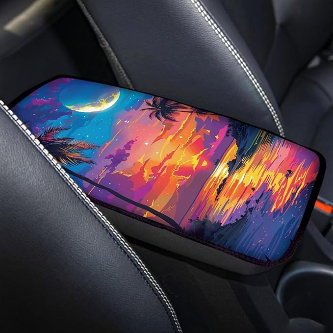 Moon Palm Armrest Pad Cover for Cars Arm Rest Cushion Pads Car Center Console Cushion Non Slip Car Accessories Car Xmas Decoration