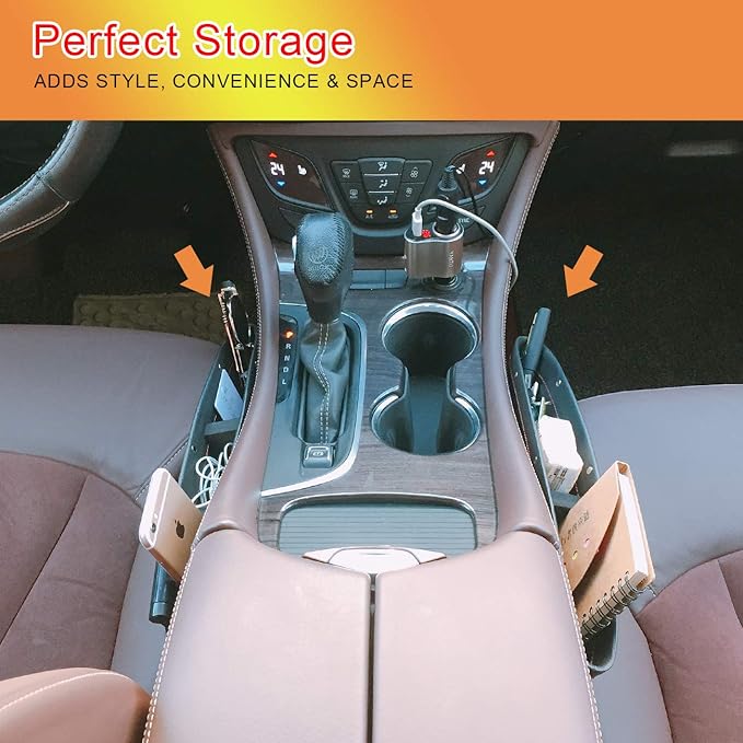 Coolrunner 2 Set Car Seat Gap Organizer, Car Seat Gap Filler, PU Full Leather Car Seat Crevice Storage Box Universal Fit in Between Car Seat Catcher for Phone Keys Cards Pens Coins(Black)
