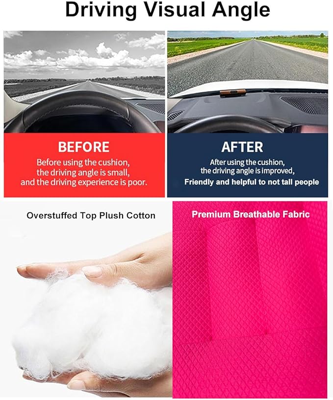 Adult Booster Seat Cushion for Car Height Increase Thick Pad for Office Chair Rocking Chair Floor Pillow Back Pain Coccyx Pain Relief, Carry Handle-Hot Pink