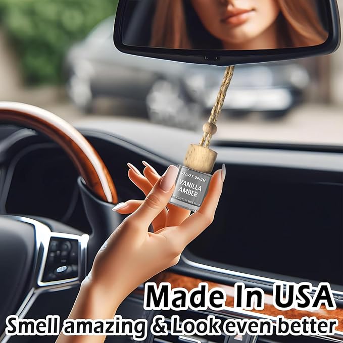 C Classy Hanging Car Air Freshener 2 Pack, Vanilla Amber,Tea Glass Bottle Diffuser, Long-Lasting Fragrance, Cute Car Accessories for Women & Men, Made in USA