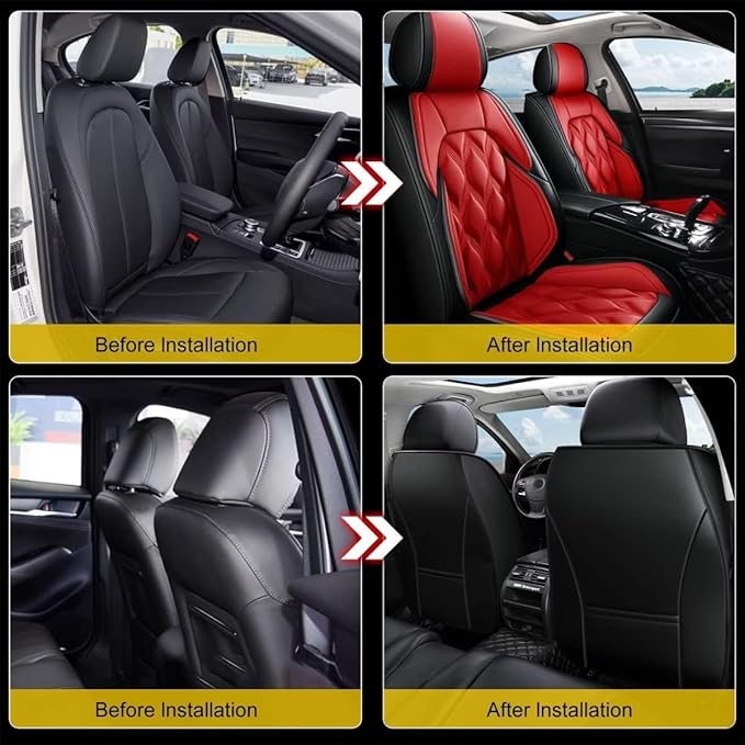 AOMSAZTO Car Seat Covers 2 Front Seats Custom Fit for Chevrolet/Chevy Traverse 2018-2026 Leather Car Seat Cover Seat Cushion Protector Airbag Compatible Waterproof Red
