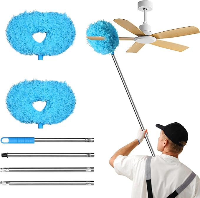 Storystore Ceiling Fan Cleaner Duster - Adjustable Duster with Extension Pole,Dusters for Cleaning Fan Blade, Walls and Cobweb (2Pcs Dusters/Blue)