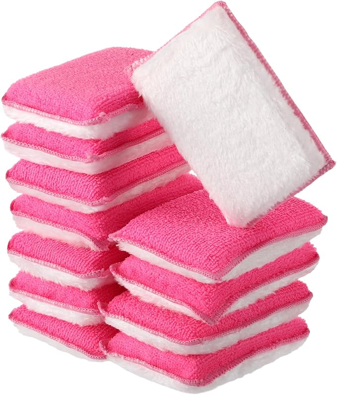 Mudder 12 Pcs Car Interior Scrubbing Sponge 5'' x 3'' Fiber Car Wax Applicator pad Household Cleaning Sponges for Leather Seat Couch Cleaning (Pink White)