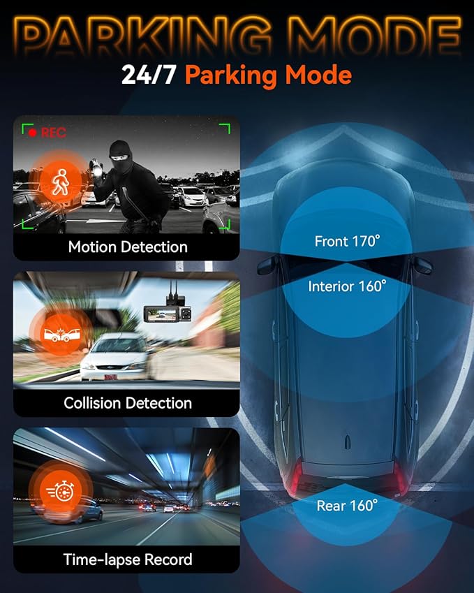 IIWEY 4K Dash Cam 3 Channel, Triple STARVIS 2 Sensors (IMX678 Front, IMX675 Cabin & Rear), 4K+2K+1080P HDR, Night Vision 3.0, PlateTag AI for Plate Clarity, 5GHz WiFi, GPS, Parking Mode, 128GB Card In