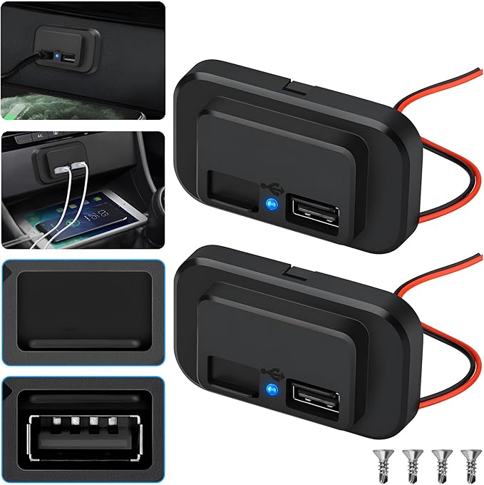 12V USB Outlet Automotive USB Port Panel Mount 12V USB Charger Multi Port Switch Panel Car Charger Socket Power Dual Port 12V 24V Quick Car Charger for Cars Bus ATV RV Boat Truck, 3.1A (2 Pack)
