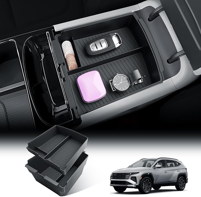 BIBIB0 2Pack 2025 2026 Tucson Limited Center Console Organizer for 2026 2025 Hyundai Tucson(Limited)/Tucson Hybrid/Tucson Plug-in Hybrid Armrest Inserts Tray -ONLY Fit Electronic Shift-Double Layers