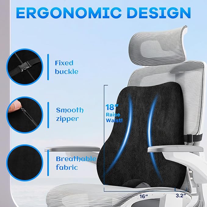 Memory Foam Seat Cushion & Plush Velvet Lumbar Support Pillow Set, Comfort Computer Chair Cushions for Tailbone & Back Pain Relief, Ergonomic Office Chair Cushion for Car, Home, Wheelchair (Black)