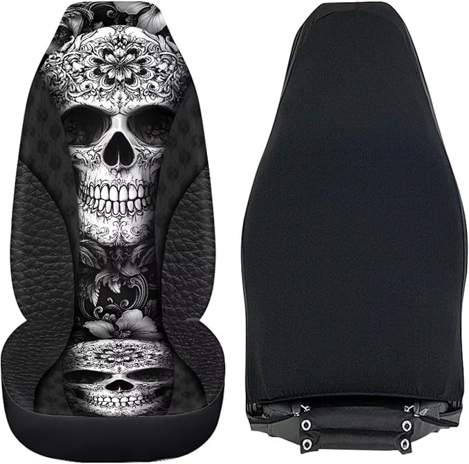 Sugar Skull Car Seat Cover Anti-Slip Back Fabric Soft Automobile Front Seat Covers Easy to Install All-Season Protection Universal Vehicle Accessories