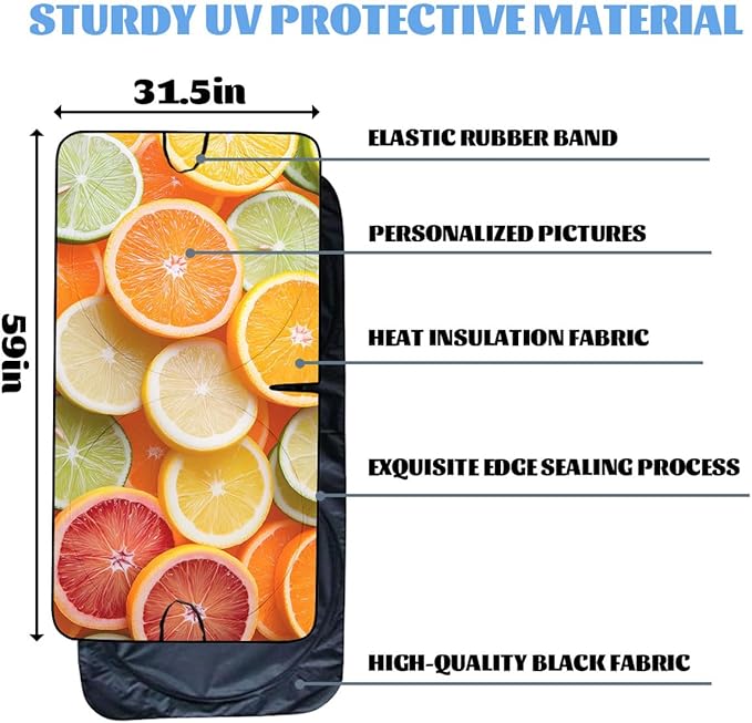 Fruit Car Window Sun Shield Citrus Orange Lemon Lime Grapefruit Slices Front Window Sun Shade Block UV Rays Sun Shade Visor Protector for Car Sedan Truck SUV Accessories 59" L x 31.5" W
