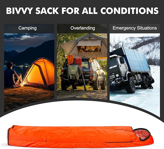 Emergency Sleeping Bag Thermal Bivvy, Lightweight Survival Sleeping Bags Thermal Bivy Sack Portable, Compact, Waterproof, Reusable for Camping, Hiking, Outdoor, Activities