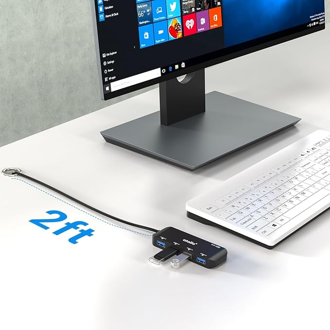 USB Hub, 4-Port USB 3.0 Hub with 2ft Cable, Ultra-Slim Data Expander - Compatible with Windows, Mac, Linux Laptops & PCs
