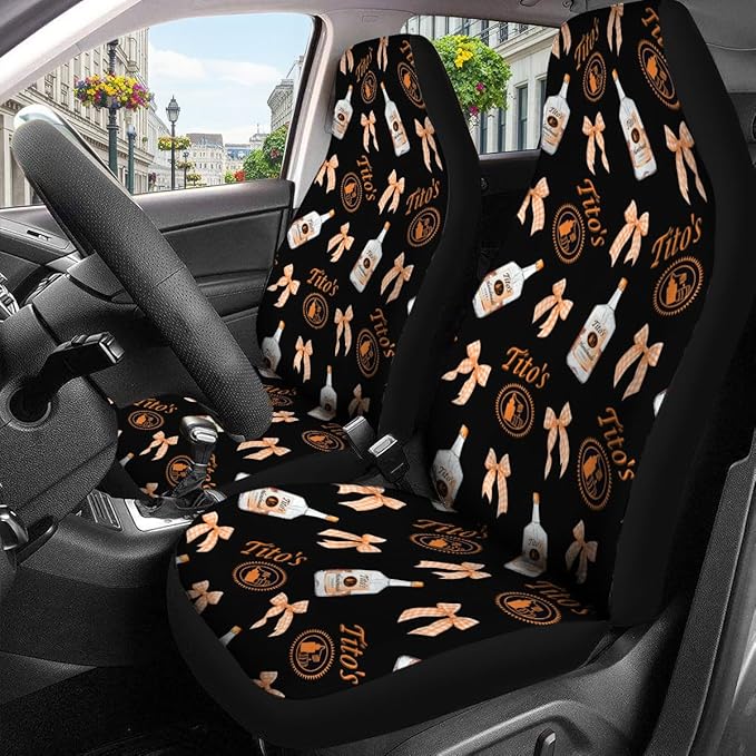GENANY American Vodka Car Seat Covers Set of 2, Breathable Front Seat Covers for Truck Sedan SUV, Funny Car Accessories, Wine Themed Gift for Women Men