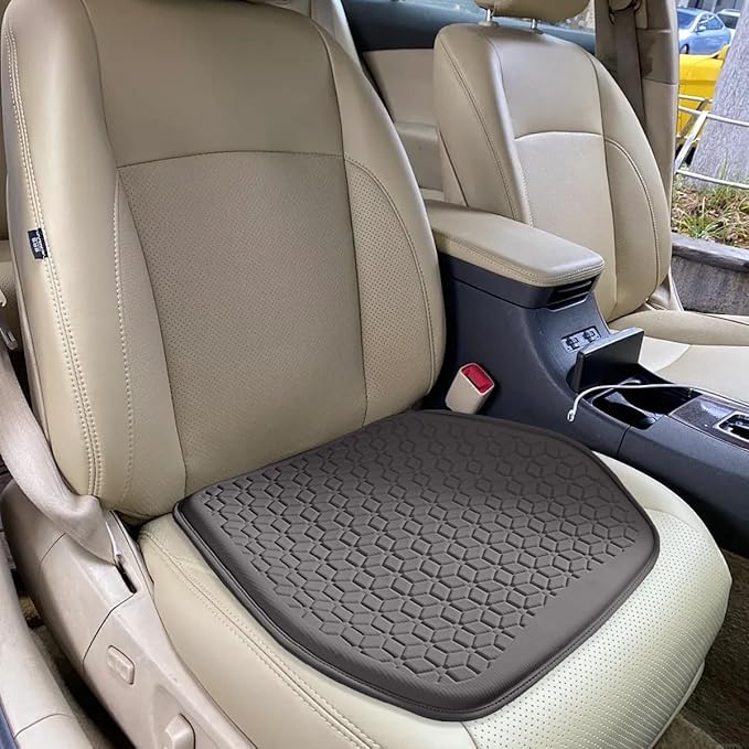 Gel Car Seat Cushion, Soft Cooling Honeycomb Non-Slip Vehicle Seat Bottom Mat for Long Sitting, Breathable Automotive Interior Chair Pad to Reduce Sweat, Universal for Truck SUV RV (Coffee)