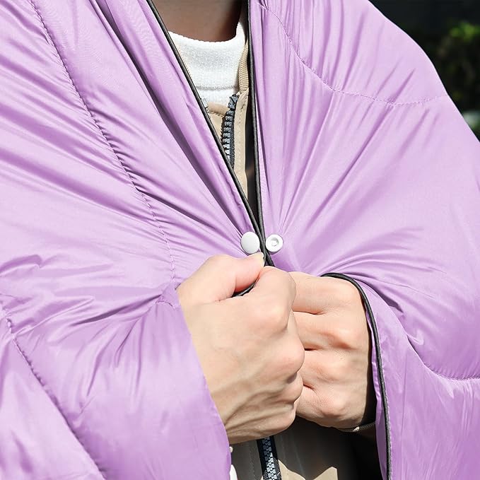 zzlamb Camping Blanket for Cold Weather,Outdoor Puffy Blanket Portable Down Alternative,Windproof Warm Cloak with Snaps,Cozy Quilt Backpacking Picnic RV Travel Plane Car Hammock Beach Climbing