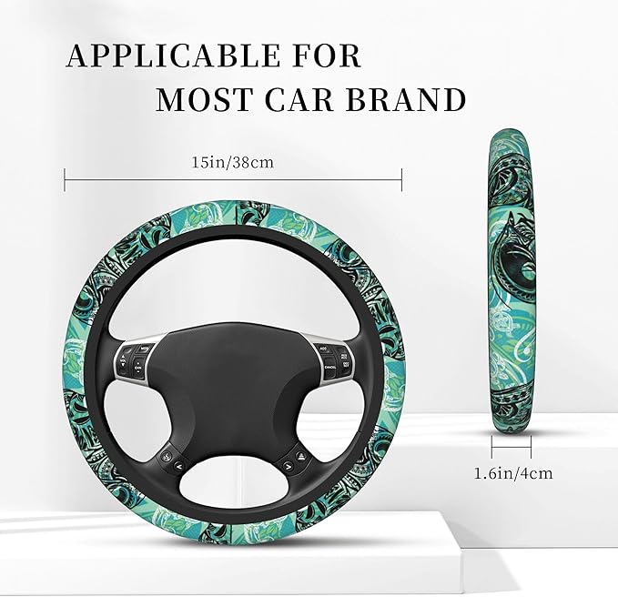 Hawaiian Sea Turtles Oceans Car Steering Wheel Cover for Women Men Stretch Cloth Anti-Slip Wrap Protector Case Fit Universal Auto Accessories Decor Sweat Absorption 14-15 Inch