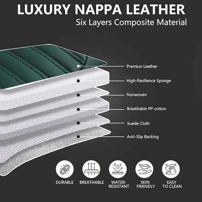 Car Seat Covers for Genesis GV70 2022-2025 2026, Full Set Premium Nappa Leather Waterproof Breathable Anti-Slip Airbag Compatible Car Seats Protector, Soft Car Interior Seats Cover (Green)