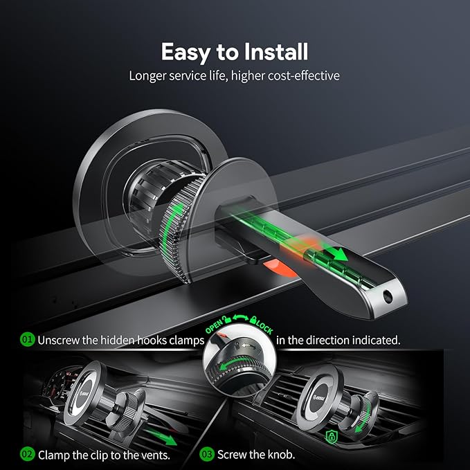 Esoulk Vent Magnetic Phone Holder, MagSafe-Compatible Phone Mount with Car Air Vent Clip, Strong Magnetic Car Mount for iPhone, Compact Car Cell Phone Holder Vent Accessories