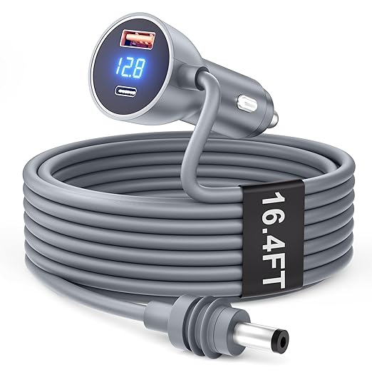 Starlink Mini Cable Car Adapter 16.4ft Starlink Mini Accessories Power Cable Car Charger DC 12V 24V Cigarette Lighter with Digital Display USB C PD 30W and USB A QC 3.0 30W Ports for Trucks and Cars