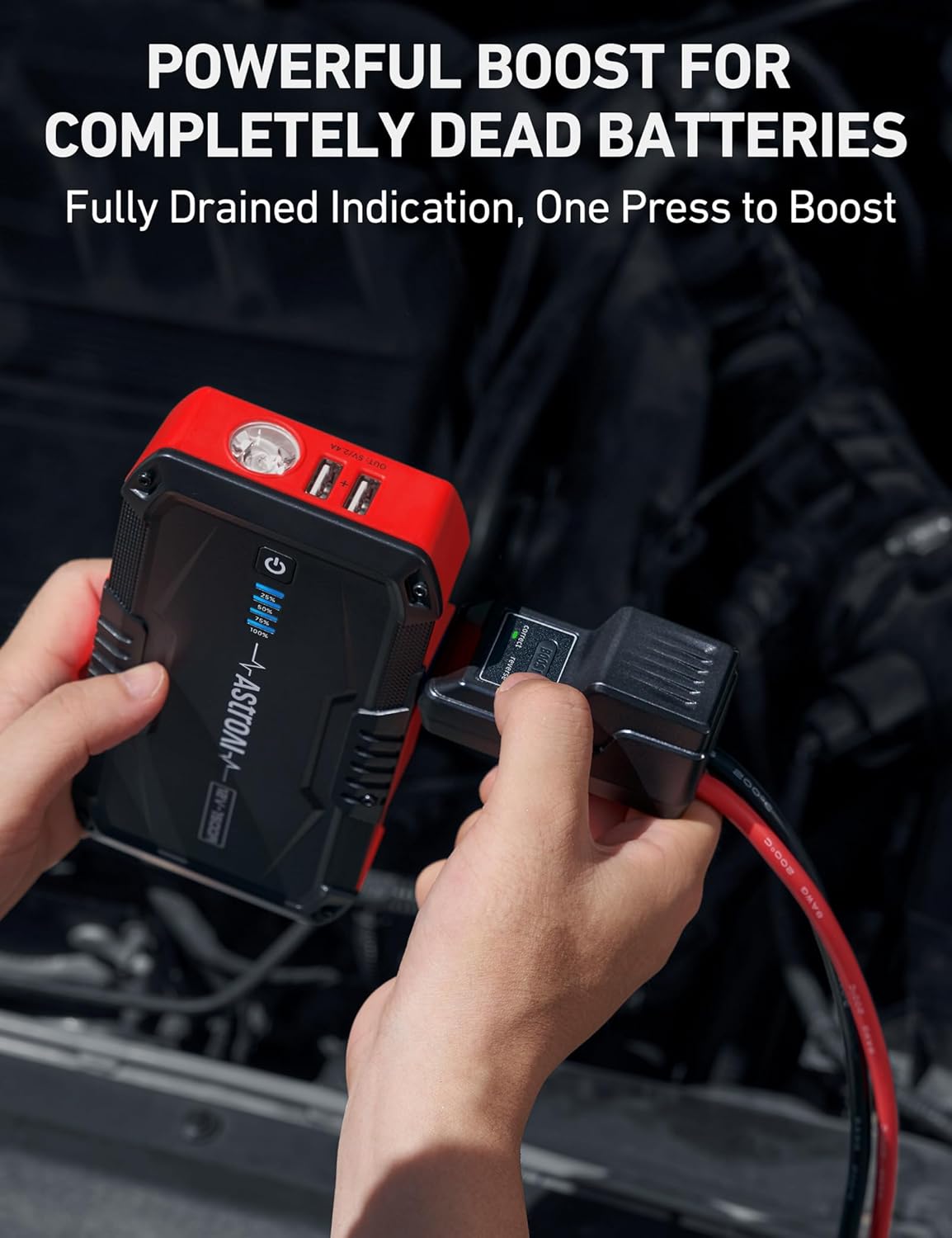 AstroAI S8 Car Battery Jump Starter, 1500A Peak Car Jumper Starter Battery Pack for Up to 6.0L Gas & 3.0L Diesel Engines, 12V Portable Jump Box with 3 Modes Flashlight and Jumper Cable (Red)