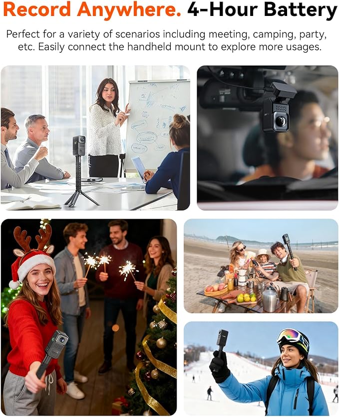 Vantrue E360 ACE All Channel Dash Cam, 585°, STARVIS 2, Front Inside Rear Full Coverage Dashcam with Selfie Stick Tripod, Fisheye, Dual IR Night Vision, Action Camera, Voice Control, GPS, Support 1TB