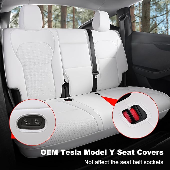 Car Seat Covers for New 2025 Tesla Model Y Juniper Nappa Leather Car Interior Seat Airbag Compatible Cushion Cover Full Set Custom Fit 2025-2026, Nappa White