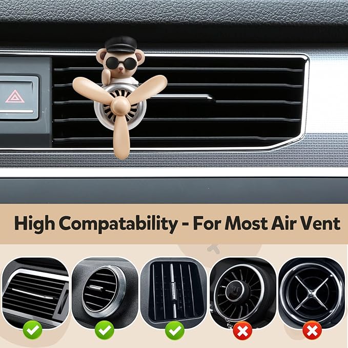 Bear Pilot Car Fresheners Vent Clip Cute Teddy New Car Scent Automotive Air Fresheners Cartoon Air Outlet Aromatherapy Ornament Thank You Gifts for Him Her Friends, Families
