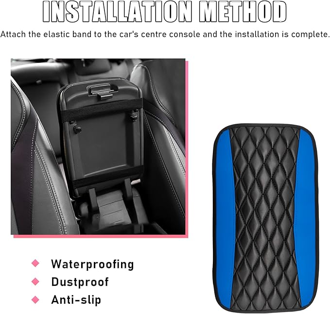 Car Center Console Cushion Pad, PU Leather Waterproof Auto Armrest Box Cover Protector, Comfortable Armrest Seat Box Cover Mat, Universal Car Accessories for SUV Truck (Blue)