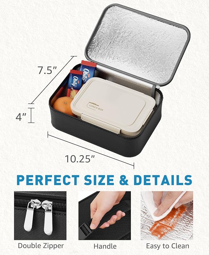 Small Lunch Box Insulated Lunch Bag for Women Men, Bento Kids Lunch Box, Compact Portable Thermal Meal Cooler Bags with Buckle Handle for Work & School, Black, 5L