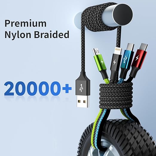 Cruise Essentials 2026 4 in 1 Multi Charging Cable [2Pack 5FT], Tangle Free USB C Car Charger Cable Nylon Braided with 2 USB-C/IP/Micro, Travel Charging Cords for iPhone Android iPad and More