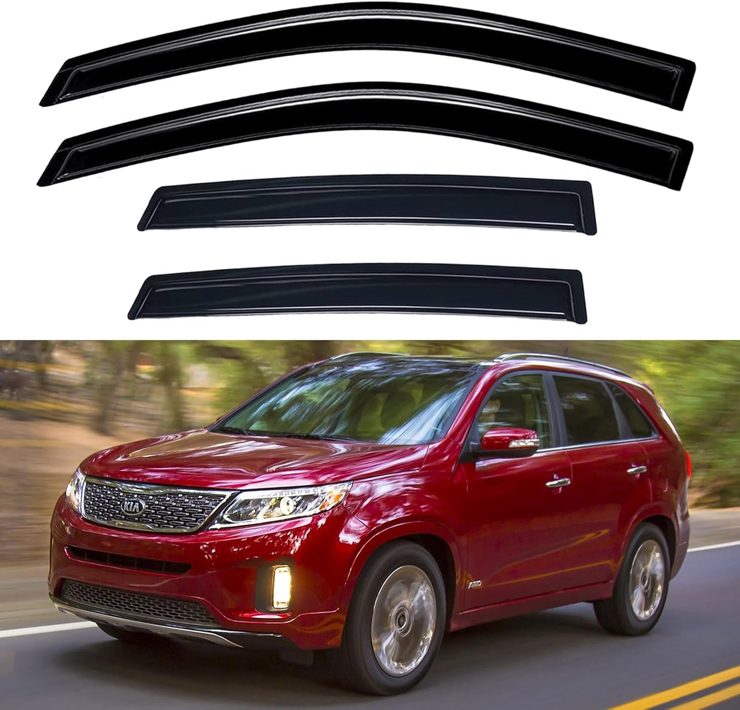 Window Visors Rain Guards for 2011 2012 2013 2014 2015 Kia Sorento, Out-Channel Window Vent Wind Deflectors Visors Shades for 11-15 Kia Sorento