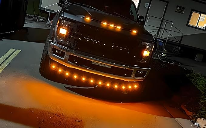 iJDMTOY 20pc Set Amber Yellow LED Front Bumper Valance Accent Running Light Kit/LED Air Dam Light Kit, Compatible with Dodge/Chevy/GMC HD, Ford Super Duty Trucks or Semi Trucks