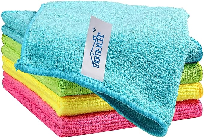 HOMEXCEL Microfiber Cleaning Cloth, 5 Pack Cleaning Towels for Kitchen, Lint Free, Scratch-Free, Highly Absorbent, and Reusable Cleaning Rags for House, 11.5 X11.5 inch (Green/Blue/Yellow/Pink)